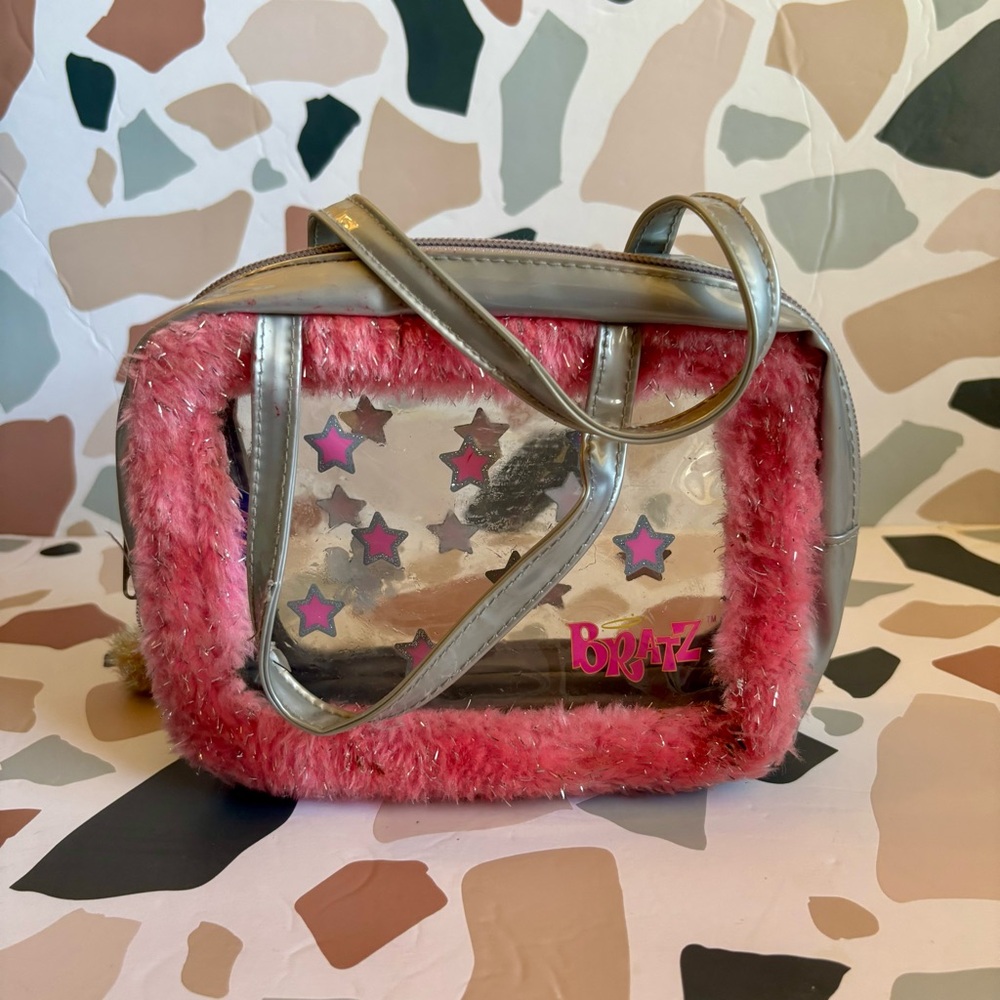 2006 Bratz Pink fur and Silver rectangle top handle Cosmetic handBag
